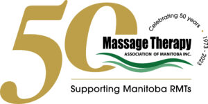 MTAM 50th anniversary logo. Celebrating 50 years supporting Manitoba RMTs.